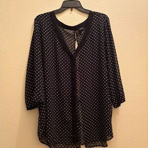 Torrid Black and White Polka Dot Blouse with V-Neck and Button down Front/Back